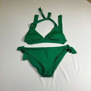 Mossimo Green Bikini Set Halter Triangle Top Side Tie Swim Bottoms Size M